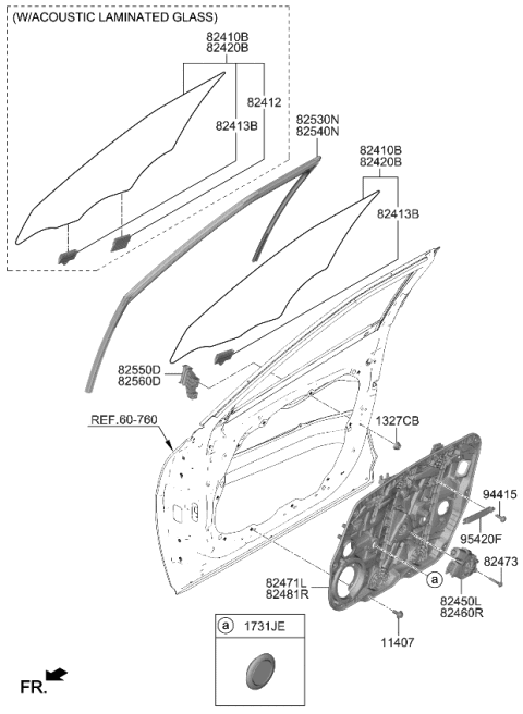 2023 Kia EV6 RUN ASSY-FR DR WDO G Diagram for 82540CV000
