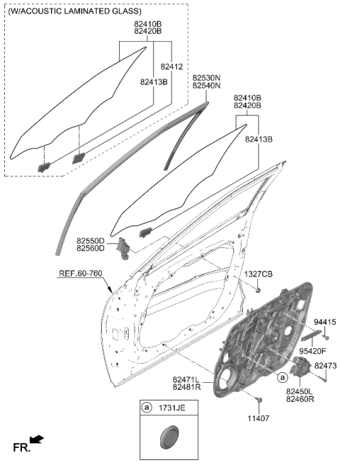 2023 Kia EV6 Front Door Window Regulator & Glass Diagram