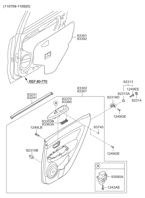 2012 Kia Soul Panel Complete-Rear Door Trim Diagram for 833012K220FDG