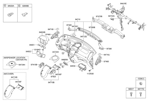 2012 Kia Soul Panel Assembly-Center Facia Diagram for 847402K650AYA