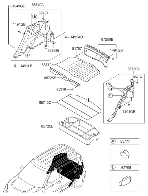 2012 Kia Soul Trim Assembly-Luggage Side Diagram for 857402K205WK