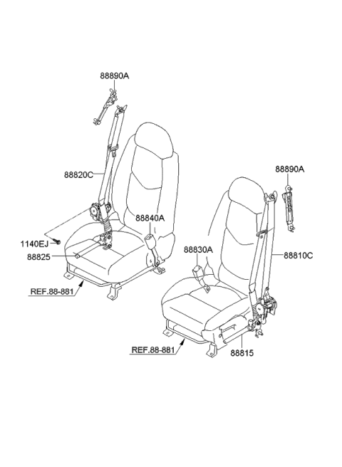 2012 Kia Soul Front Seat Belt Assembly Right Diagram for 888202K610WK