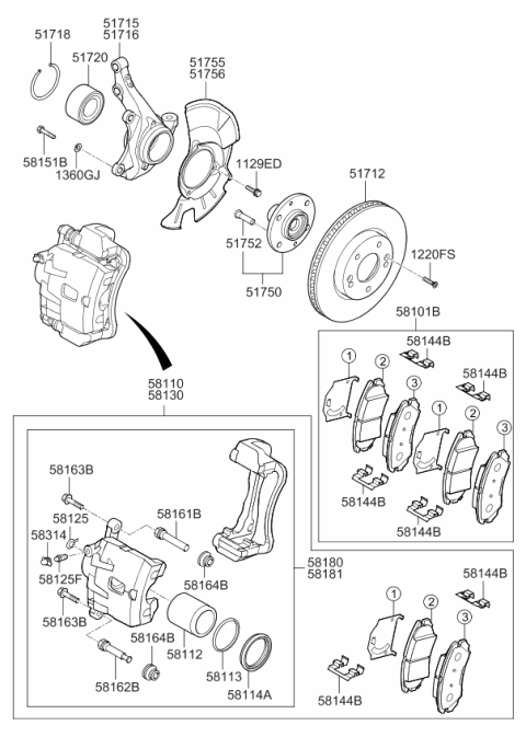 2013 Kia Soul Front Brake Caliper Kit, Right Diagram for 581902KA00