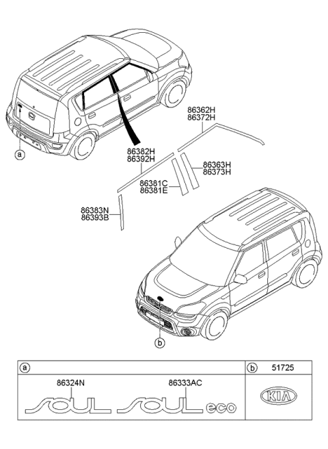 2012 Kia Soul Eco Emblem Diagram for 863312K000