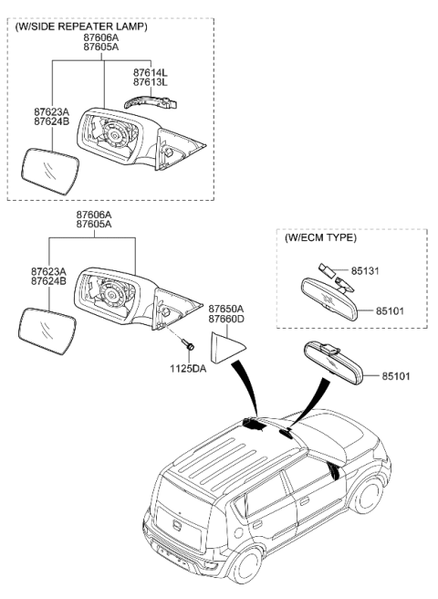 2012 Kia Soul Outside Rear View Mirror Assembly, Left Diagram for 876102K331