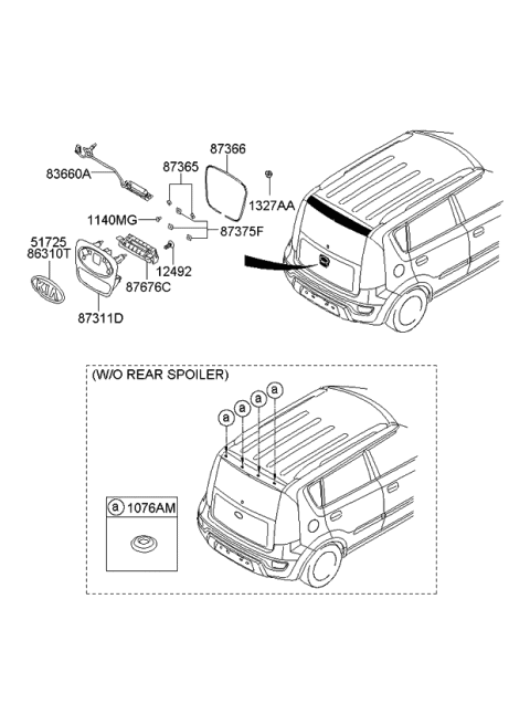 2012 Kia Soul Garnish-Tail Gate Diagram for 873112K000