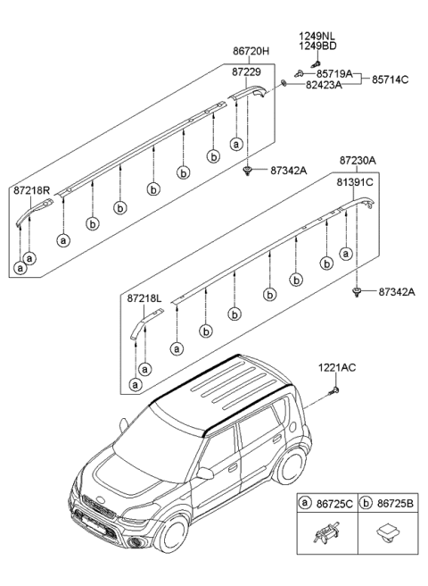 2012 Kia Soul Roof Garnish & Roof Rack Diagram 1