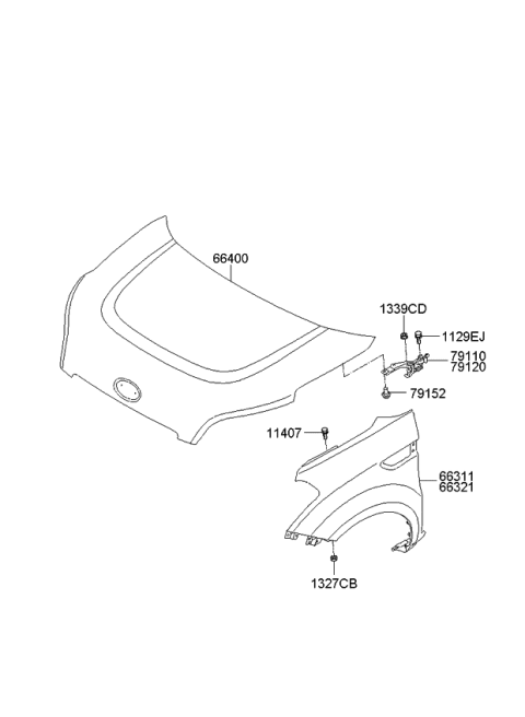 2012 Kia Soul Fender & Hood Panel Diagram