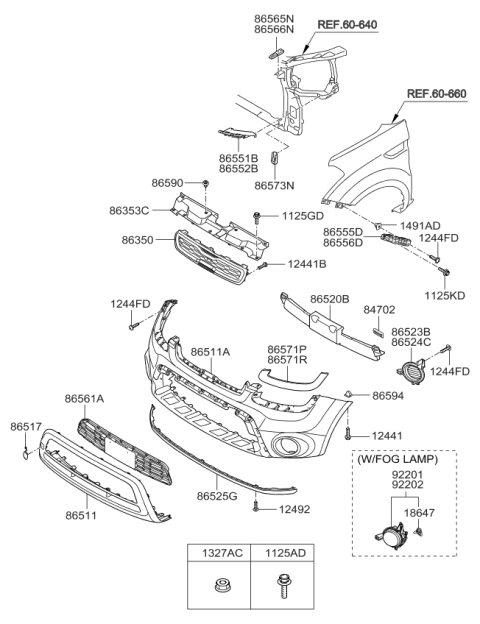 2012 Kia Soul Bracket-Front Bumper Center Mounting Diagram for 865652K500