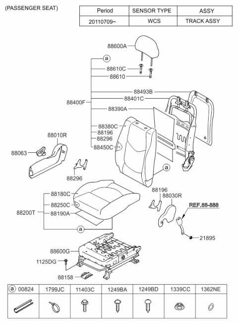 2012 Kia Soul Cushion Assembly(W/O Track Diagram for 882002K002BHC