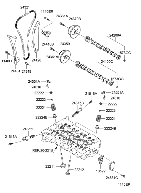 2013 Kia Soul Camshaft Assembly-Exhaust Diagram for 242002E000