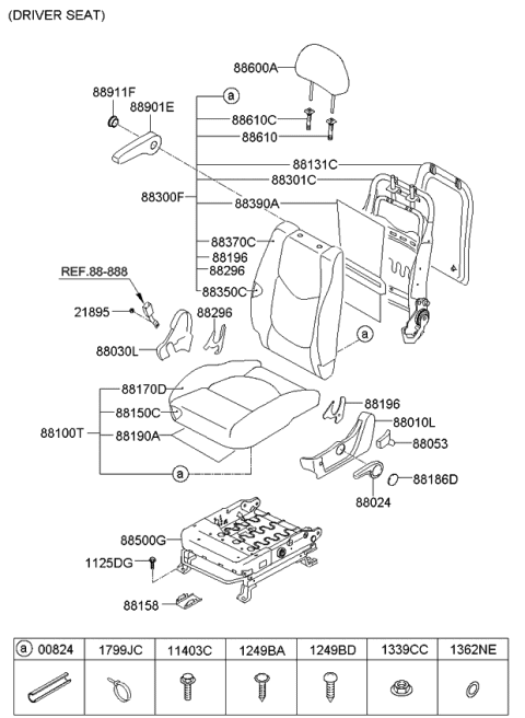 2012 Kia Soul Cushion Assembly(W/O Track Diagram for 881002K013BHC