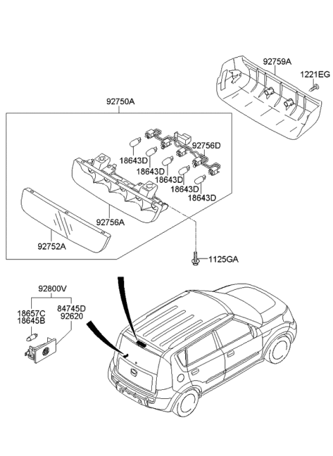 2012 Kia Soul High Mounted Stop Holder & Wiring Assembly Diagram for 927562K000