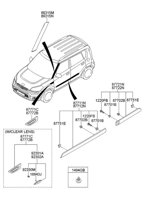 2013 Kia Soul GARNISH Assembly-Front ,LH Diagram for 861702K500