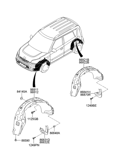 2012 Kia Soul Guard Assembly-Front Mud LH Diagram for 868312K500