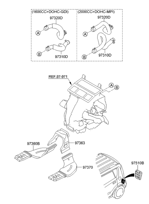 2013 Kia Soul Hose Assembly-Water Outlet Diagram for 973122K300