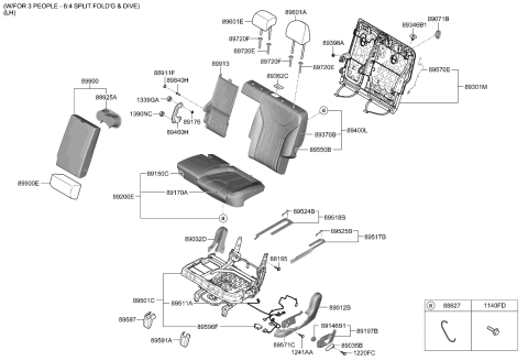 2021 Kia Telluride Rear Seat Cushion Covering Diagram for 89160S9521ONJ
