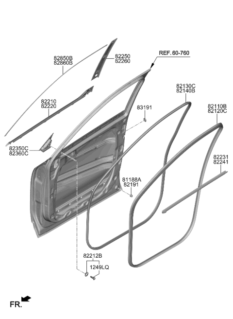 2022 Kia Telluride MOULDING Assembly-FRT Dr Diagram for 82850S9100