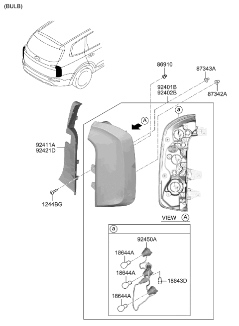 2022 Kia Telluride Cover-Rr Comb Lamp,R Diagram for 92421S9000