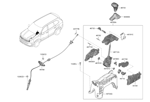 2022 Kia Telluride Knob Assembly-Gear Shift Diagram for 46720S9200LBR