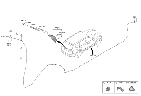 2021 Kia Telluride Rear Wiper Arm Assembly Diagram for 988112W000