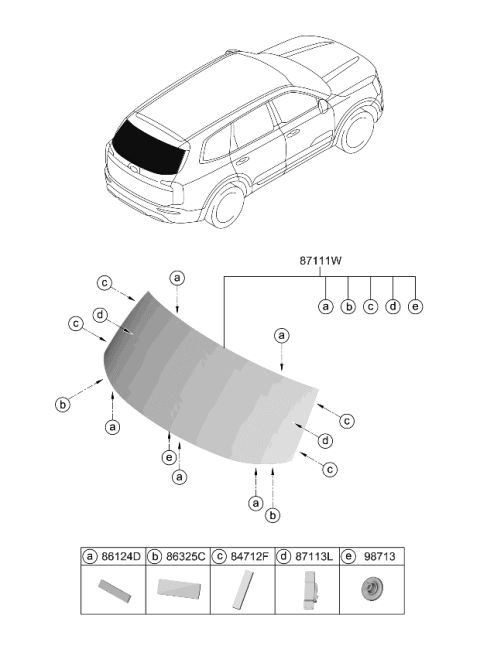 2020 Kia Telluride Rear Window Glass & Moulding Diagram