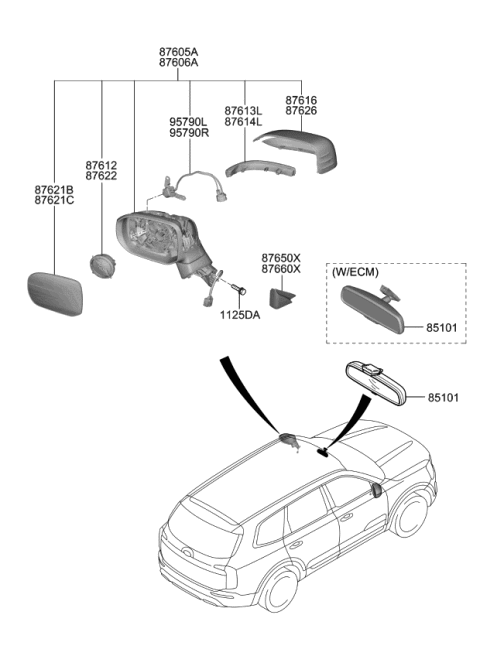 2022 Kia Telluride Outside Mirror Assembly Diagram for 87620S9230