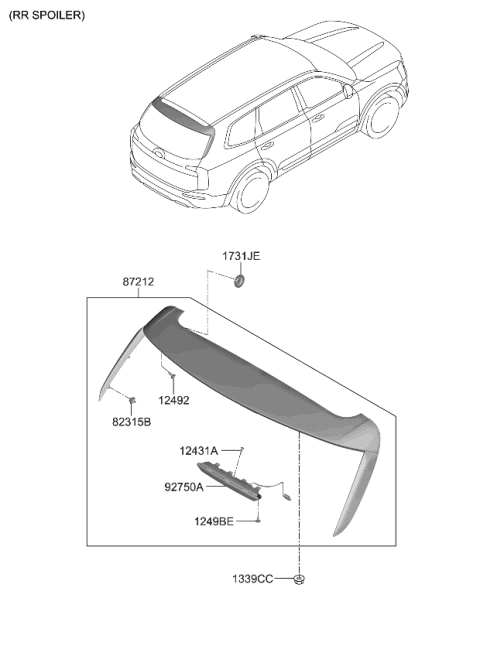 2021 Kia Telluride Roof Garnish & Rear Spoiler Diagram 3