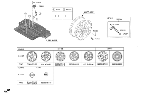 2021 Kia Telluride Wheel Hub Cap Assembly Diagram for 52960S9100