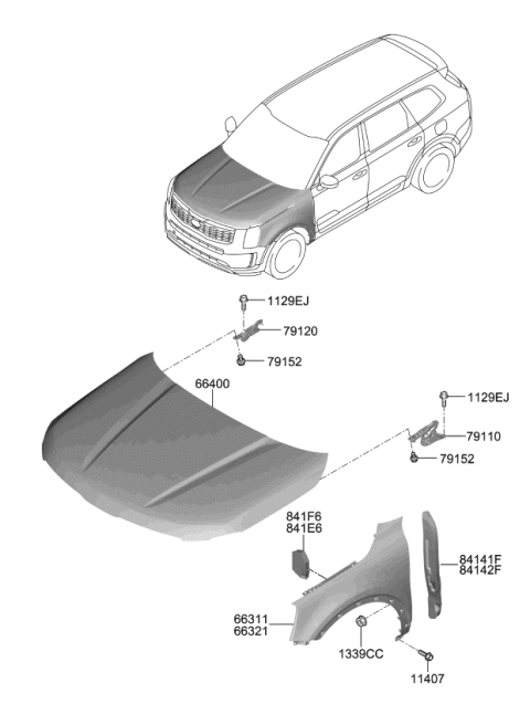2022 Kia Telluride Fender & Hood Panel Diagram