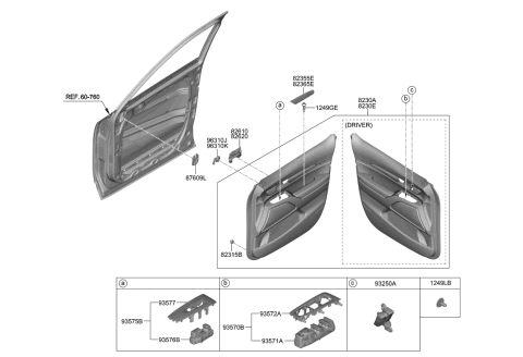 2022 Kia Telluride Power Window Assist Switch Assembly Diagram for 93575S9200