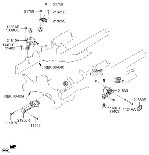 2021 Kia Telluride Engine Mounting Support Bracket Diagram for 21825A9600