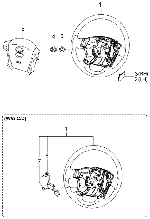 2006 Kia Sportage Steering Wheel Assembly Diagram for 561101F150WK