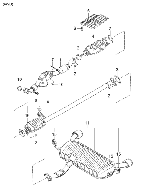 2006 Kia Sportage Produced Before SEP.2006 Muffler & Exhaust Pipe Diagram 4