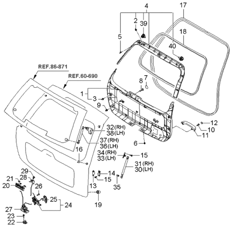 2005 Kia Sportage Grip Cap-Tail Gate Trim Diagram for 817543E010