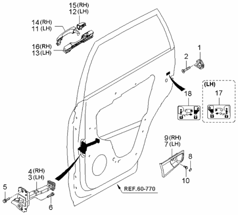 2005 Kia Sportage Rear Door Outside Grip, Left Diagram for 836511F00000