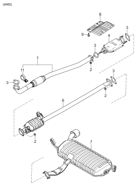 2006 Kia Sportage Produced Before SEP.2006 Muffler & Exhaust Pipe Diagram 3