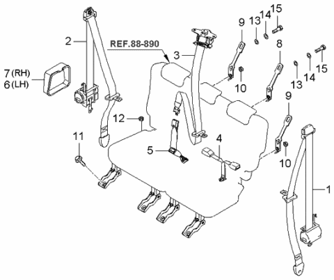 2005 Kia Sportage Rear Seat Belt Buckle Assembly, Center Diagram for 898401F501WK