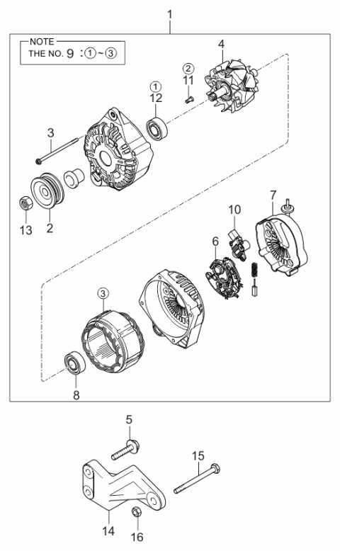 2005 Kia Sportage Generator Assembly Diagram for 3730037800