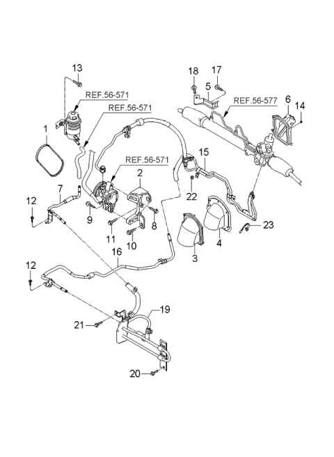 2005 Kia Sportage Power Steering  Hose & Bracket Diagram 1