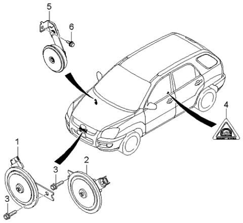 2005 Kia Sportage Horn Assembly-Low Pitch Diagram for 966103E001