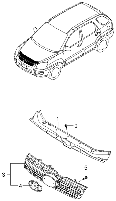 2005 Kia Sportage Radiator Grille Assembly Diagram for 863501F030