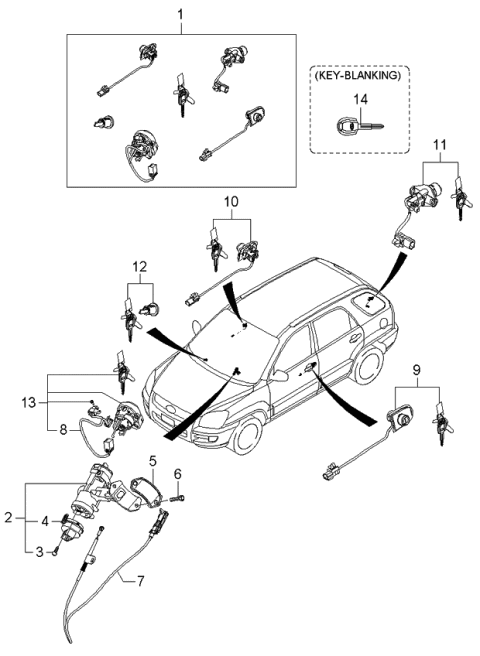 2005 Kia Sportage Lock Key & Cylinder Set Diagram for 819051F320