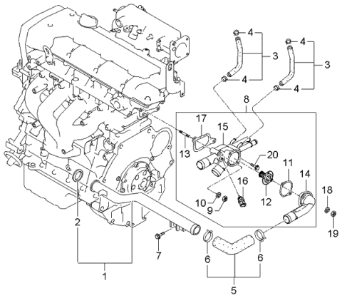 2005 Kia Sportage Coolant Pipe & Hose Diagram 1