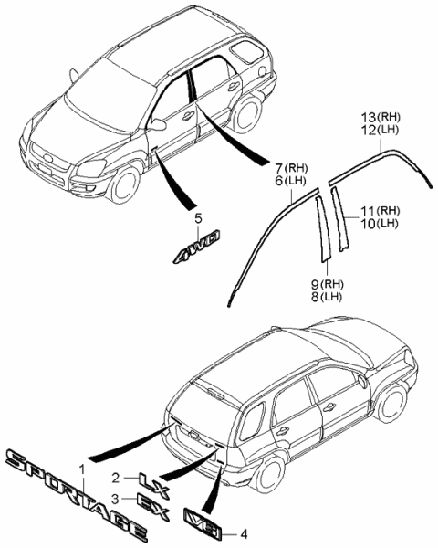 2005 Kia Sportage Tape-Rear Door Black Frame Diagram for 863821F000
