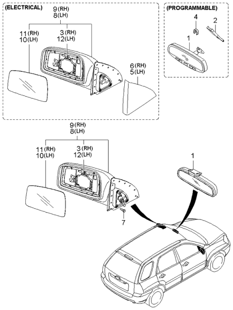 2006 Kia Sportage Outside Rear View Mirror Assembly, Left Diagram for 876101F110