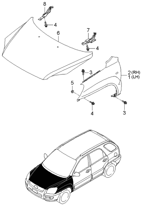 2005 Kia Sportage Panel Assembly-Hood Diagram for 664001F010