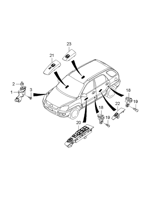 2005 Kia Sportage Rear Power Window Sub Left Switch Assembly Diagram for 935801F000UB