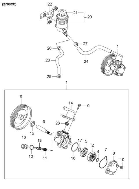 2006 Kia Sportage Produced Before SEP.2006 Power Steering Oil Pump Diagram 2