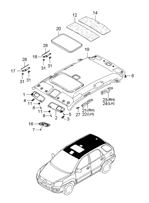 2006 Kia Sportage Produced Before SEP.2006 Sunvisor & Head Lining Diagram 2